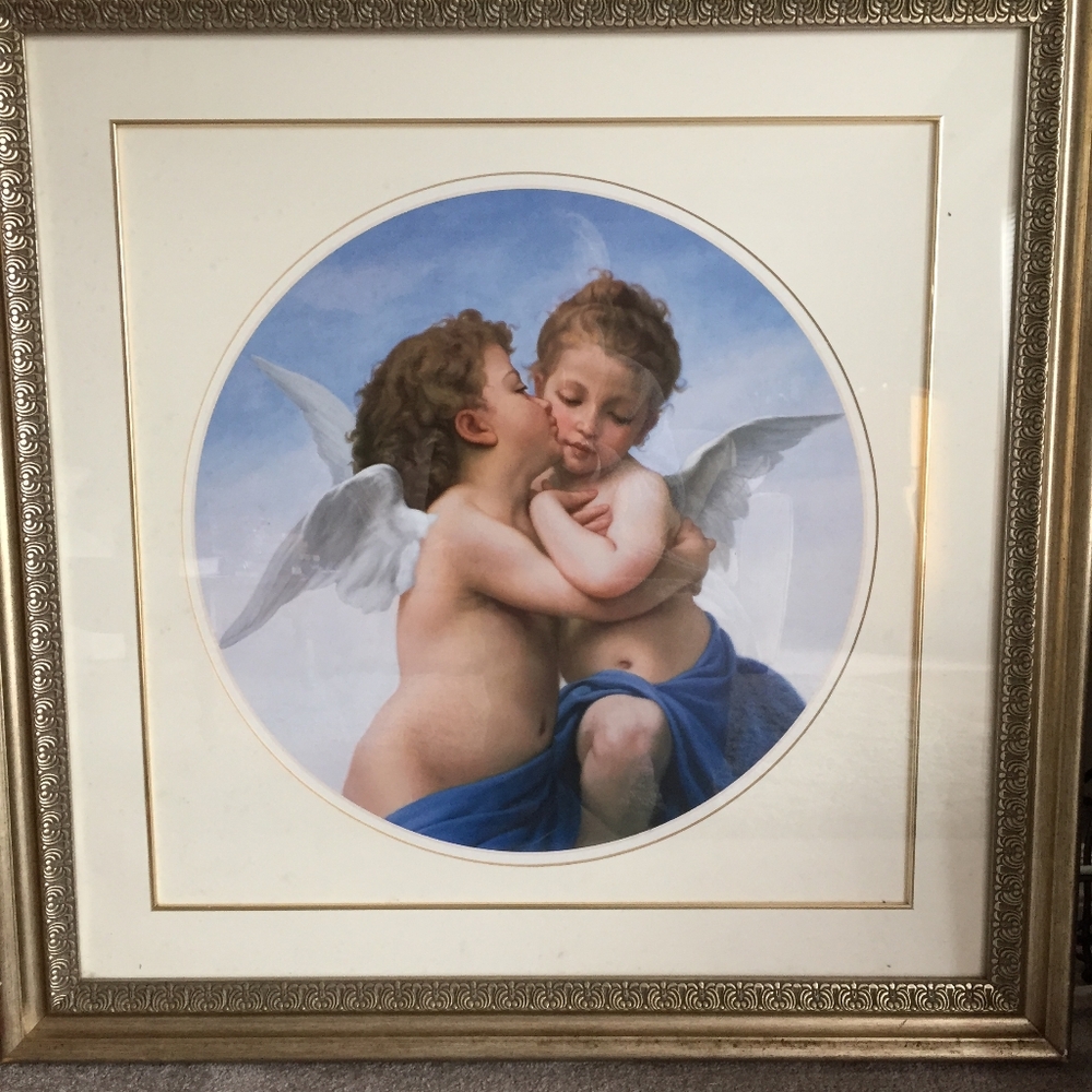 Framed First Kiss Little Cherubs Angelic Art Print